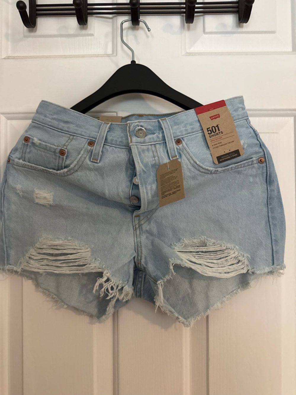Levi's Light Blue Ripped High-Rise Jean Shorts